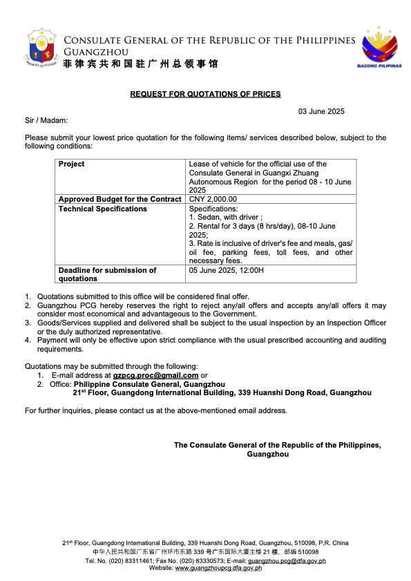 Lease of Vehicle for Guangxi